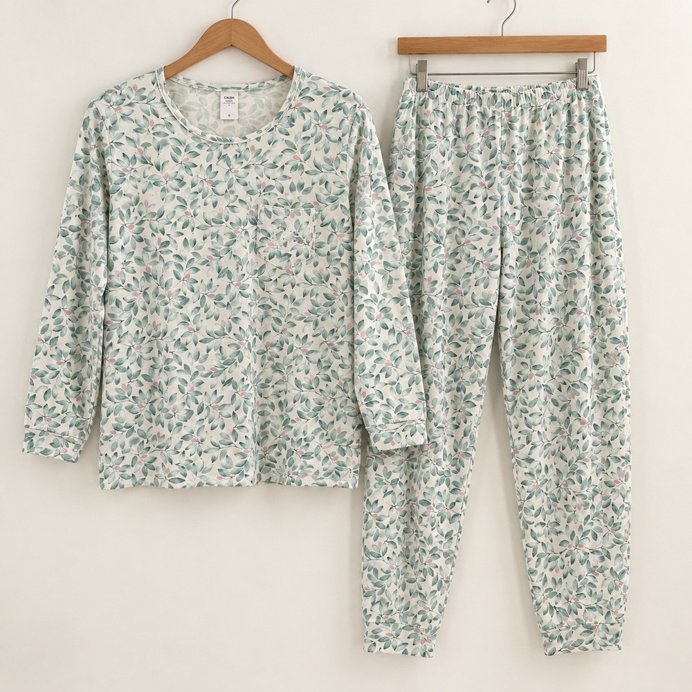 Calida Cottagecore Leaf Print Pajama Set Small Women Botanical Green Sleepwear